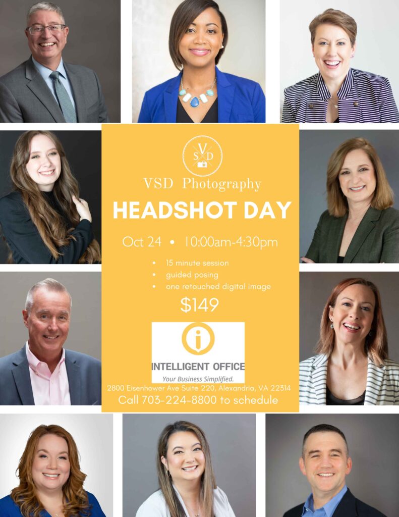 group of headshots with info in the center about my headshot day